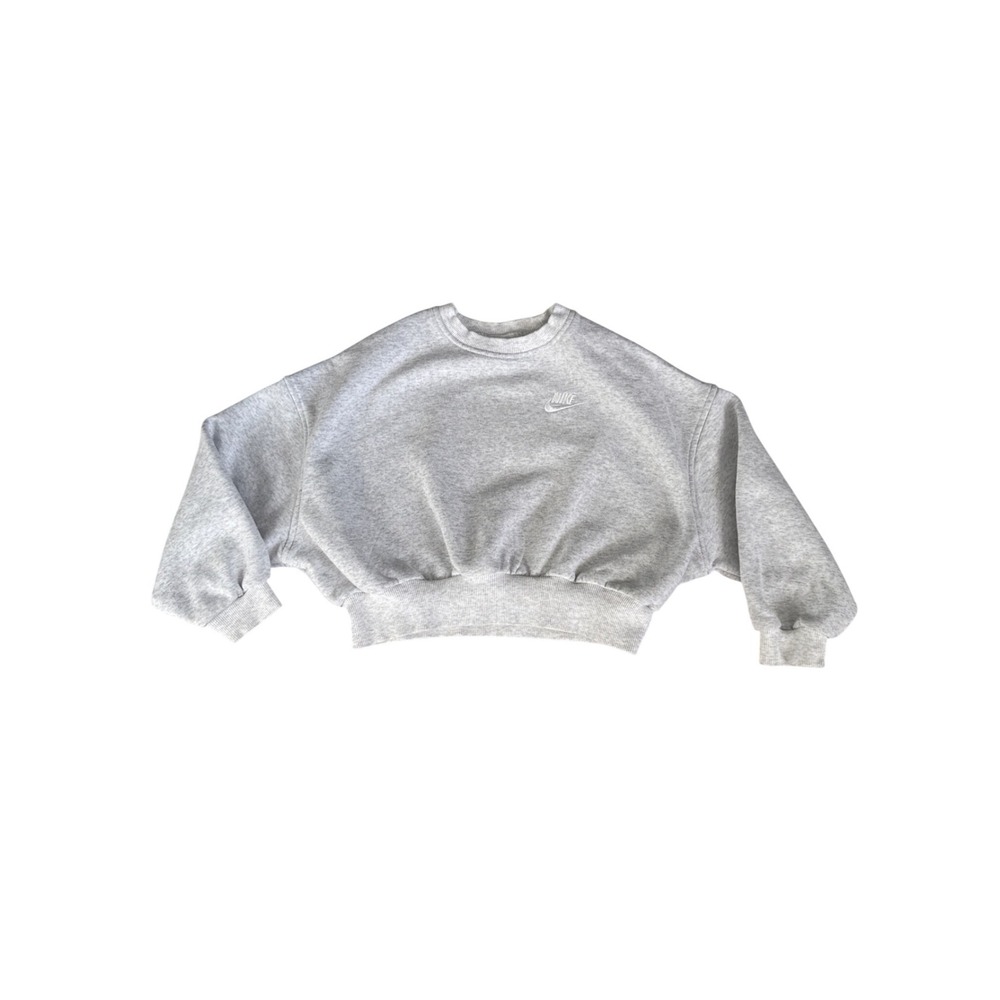 Girls' Nike Boxy Crewneck Crop Sweatshirt Size Small‎ Light Gray Embroidered